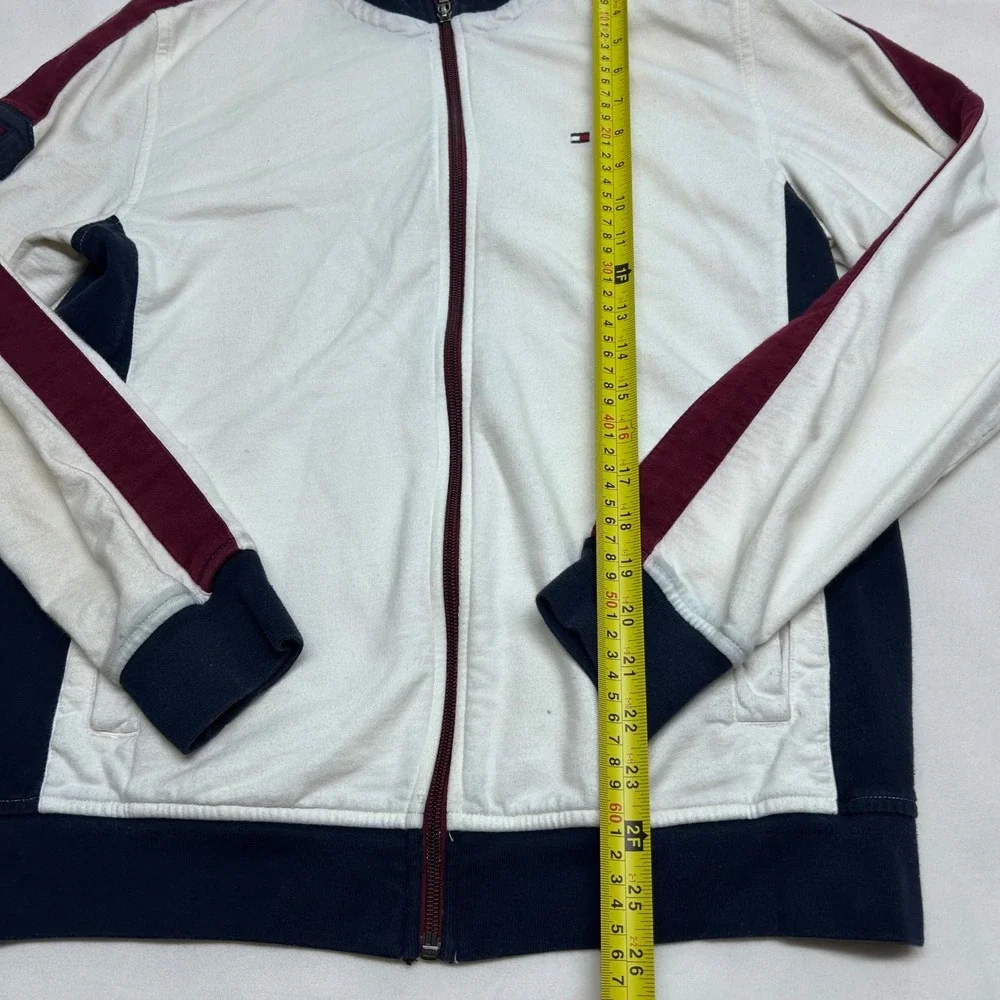 Tommy Hilfiger Mens Colorblock Sweatshirt Zipup White Navy Burgundy Small